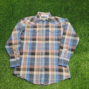 Vintage 80s Western Plaid Snap Shirt M 15.5 22x30 Baggy USA